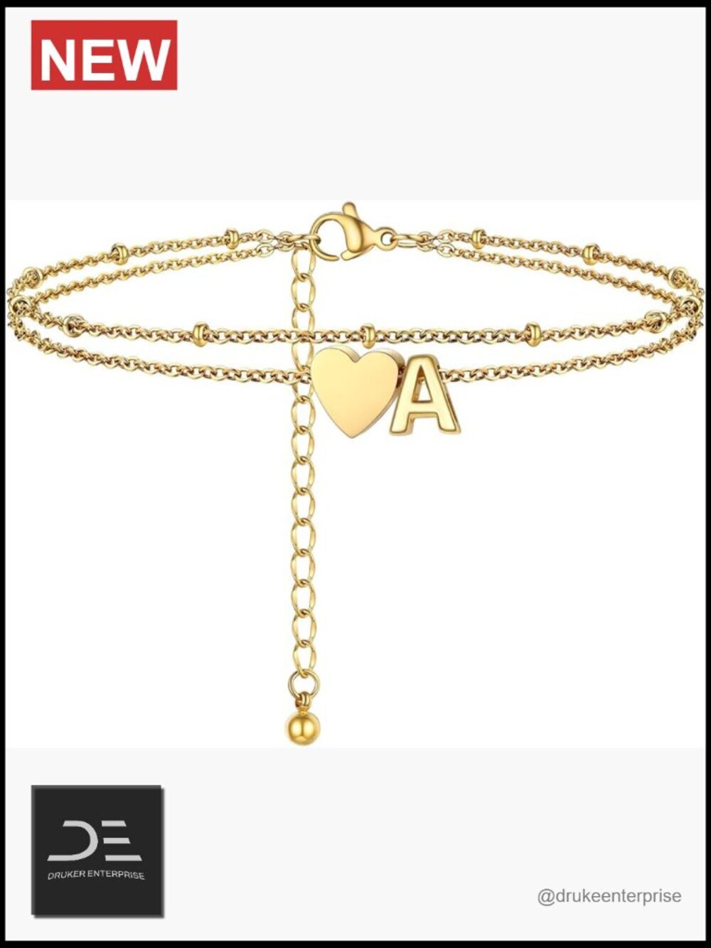 Dainty Initial Ankle Bracelet A-Z Stainless Steel Layered Anklet Adjustable